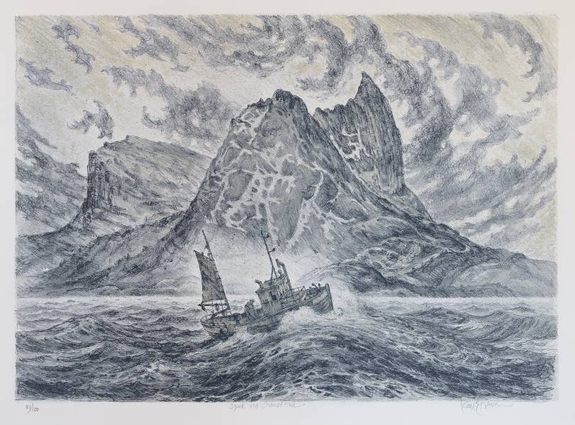 Sjark ved strandåtind av Karl Erik Harr